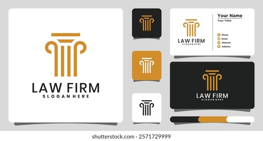 Modern pillar logo and business card design template. firm, law, icon justice