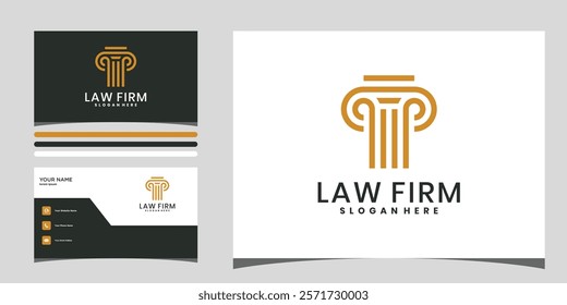 Modern pillar logo and business card design template. firm, law, icon justice