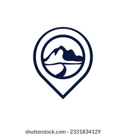 Modern Pin Location with Mountain geometric logo design template