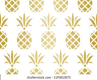 Modern Pineapple Background. Golden Pattern Endless.