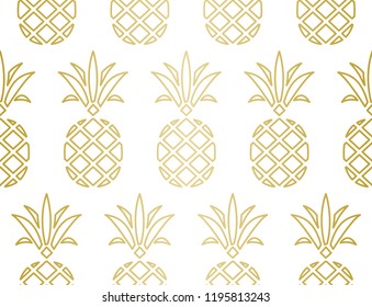 Modern Pineapple Background. Golden Pattern Endless.