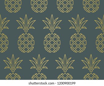 Modern Pineapple Background. Golden Pattern Endless.