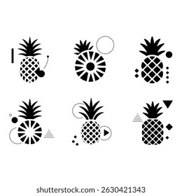 Modern Pineapple Icons Set in Abstract Style