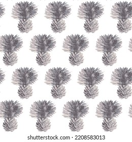 modern Pineapple seamless grey pattern. Design with hand drawn illustration of pineapple with leaves. Can be used for printing on fabric, paper, clothes, wallpapers