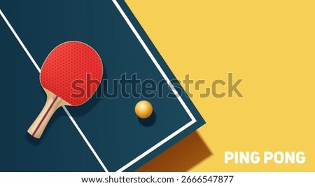 Modern ping pong vector banner with paddle and ball