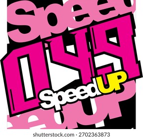 Moderner rosa 049 Zahlenvektor, SPEEDUP Text, abstraktes 3D-Konzept.