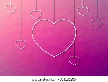 Modern pink abstract background with white hang hearts from the top with shadow for all event matched with love