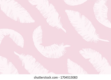 Modern pink background for wedding or presentation or greeting card with white feathers.