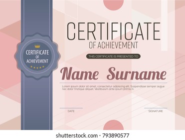 Modern Pink Blank Certified Border With Dark Blue Stripe Ribbon Template Luxury Background Vector Illustration