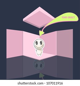 Modern pink box open on a grey background. Vector illustration.