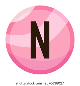 Modern Pink Bubble Letter ‘N’ with a Pastel Gradient Effect, Designed for Valentine’s Day-Themed Graphic Artwork and Romantic Typography