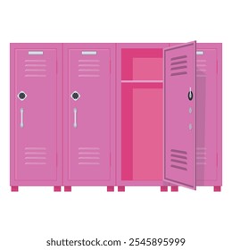 Modern pink cabinets with open door. On a white background.