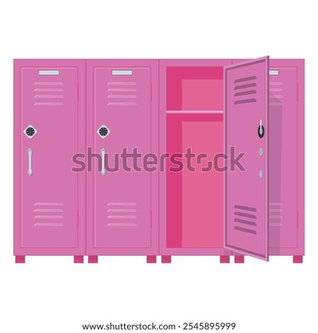 Modern pink cabinets with open door. On a white background.