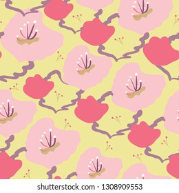 Modern pink cherry blossoms with abstract organic geometric background. Repeat seamless vector pattern design.
For home decor, textiles, paper, fashion, stationery items and fashion accessories.