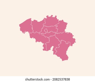 Modern Pink Color High Detailed Border Map Of Belgium, Isolated on White Background Vector Illustration