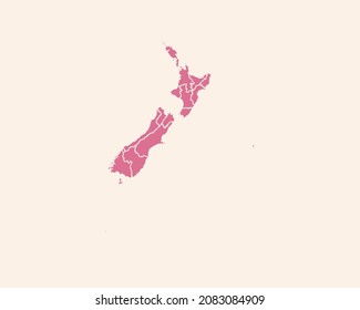 Modern Pink Color High Detailed Border Map Of New Zealand, Isolated on White Background Vector Illustration