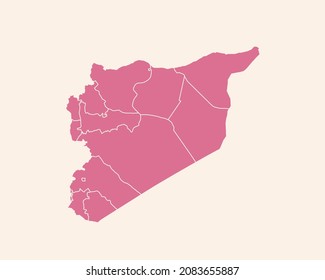 Modern Pink Color High Detailed Border Map Of Syria, Isolated on White Background Vector Illustration