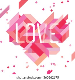 Modern pink composition of a heart and love inscription