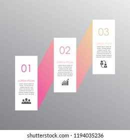 Modern pink elements for business infographics. Template for diagram, graph, report, presentation, chart, web design. 3 steps, parts, options, stages