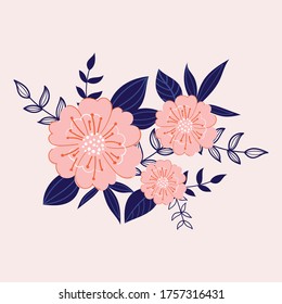 Modern pink flowers set design. Flowers for invitation card 
