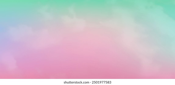 Modern pink and green gradient backgrounds with clouds. Header banner. Bright abstract presentation backdrop. Vector illustration