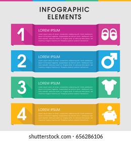 Modern pink infographic template. infographic design with pink icons includes baby onesie, baby shoes. can be used for presentation, diagram, annual report, web design.