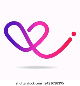 Modern pink love logo, a hand drawn symbol of heart, expressing love