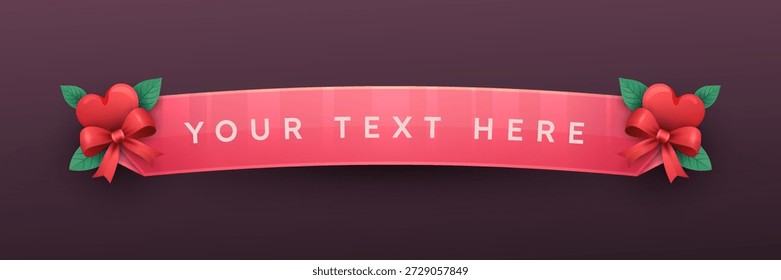Modern Pink Lower Third Game GUI Title Banner with Red Heart Tied with Decorative Ribbon Bow