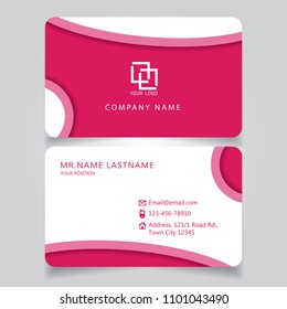 Modern Pink name card and business card with creative design, dimension in depth and drop shadow horizontal curve corner standard size vector illustration template