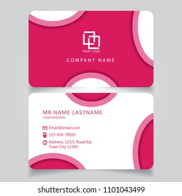 Modern Pink name card and business card with creative design, dimension in depth and drop shadow horizontal curve corner standard size vector illustration template