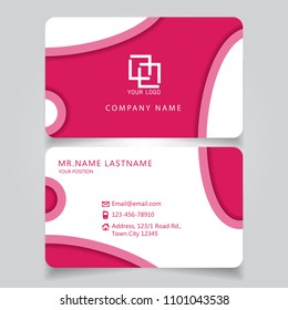 Modern Pink name card and business card with creative design, dimension in depth and drop shadow horizontal curve corner standard size vector illustration template