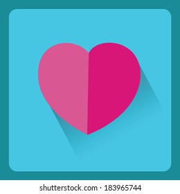 Modern pink paper heart flat icon with shadow effect,vector design