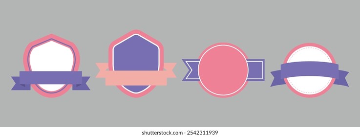 Selo rosa e roxo moderno e vetor de banner definidos no formato EPS para designs de marca, logotipos e etiquetas personalizáveis