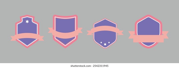 Selo rosa e roxo moderno e vetor de banner definidos no formato EPS para designs de marca, logotipos e etiquetas personalizáveis