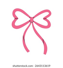 Modern Pink Ribbon Bow with Heart-Shaped Loops – Minimalist Vector on White Background for Celebrations, Invitations, and Feminine Decoration Themes