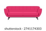 Modern Pink Sofa Isolated on White Background, Flat Vector Illustration