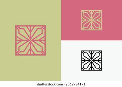 modern pink square flower logo, simple flower logo, luxury flower logo.