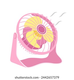 Modern pink table fan isolated on white background. Hand drawn flat vector fan.