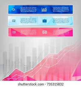 Modern pink triangular style Business Infographics with abstract financial chart showing various visualization graphs