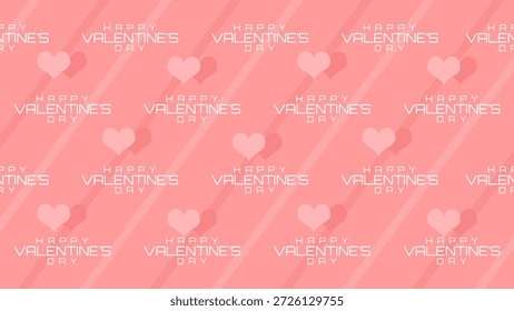 Um moderno cor-de-rosa Dia dos Namorados padrão de fundo com ícones alternando coração, acentos de linha diagonal, e um padrão de tipografia branco futurista para um gráfico comemoração romântica.