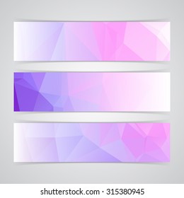 Modern pink vector banner low polygon background set
