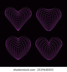 modern pink wireframes geometric love shape element set,pink love shape line art design