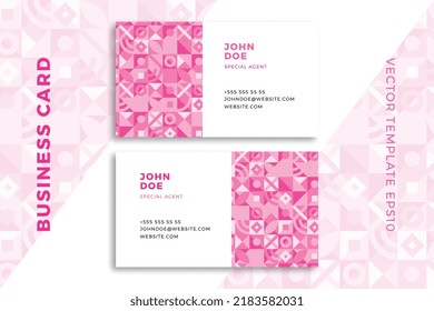 Modern pinkish business card horizontal templates. Elegant corporate stationery mockup with geometric pattern. Simple vector editable background with sample text. EPS10