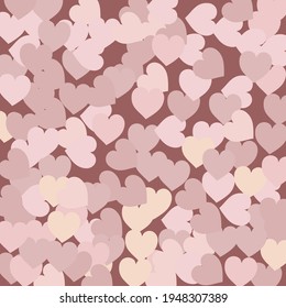 Modern Pinky Multicolor Modern Art Pattern. Beige Colorful Pink Saint Valentine Art Illustration. Pink Colorful Hearts Love Confetti Vector Print. Pastel Light Romantic Wedding Background.