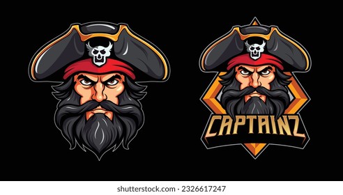 Modern Pirate Logo for gaming and esport team, Pirate illustration, Pirate mascot logo template