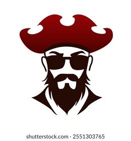 Modern Pirate with Red Hat and Sunglasses Vector Illustration