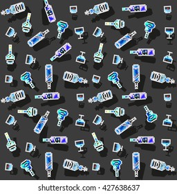 Modern pixel art flat alcohol vector cognac, whiskey, bourbon, scotch glasses set background, wallpaper, pattern