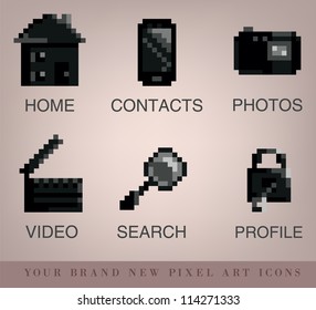 Modern Pixel Art Icon Vector Set Vetor Stock Livre De Direitos Shutterstock