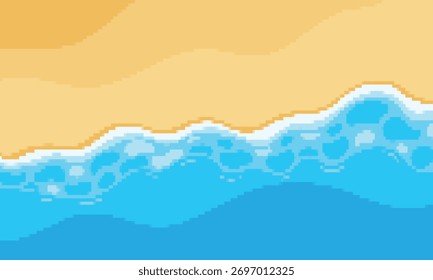 arte moderna pixel Summer Beach em estilo plano Ondas azuis background.vetor ilustração