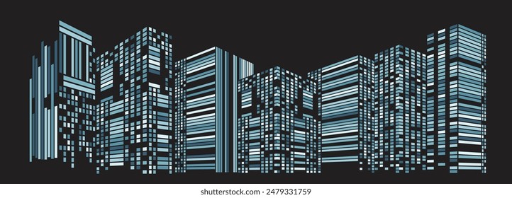 Ilustración moderna del paisaje urbano del pixel en diseño plano